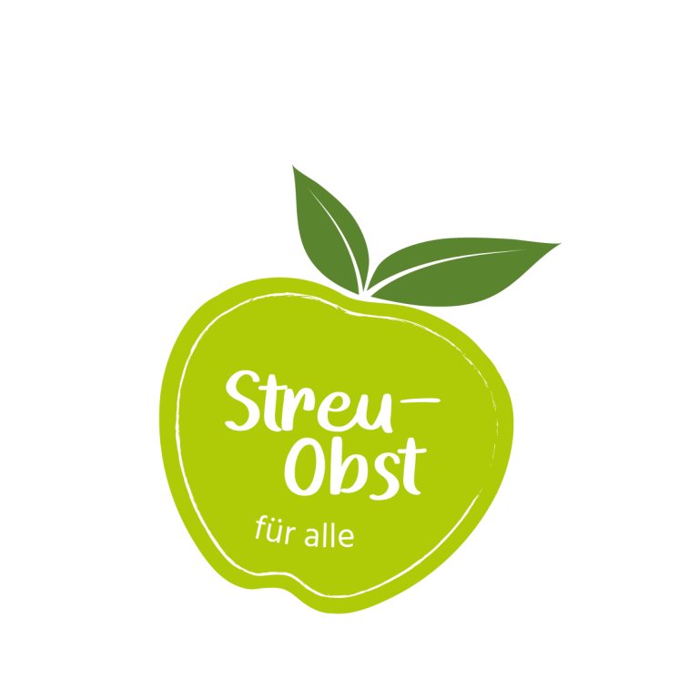 Logo des Programms Streuobst für alle weiße Schrift auf grünem Apfel
